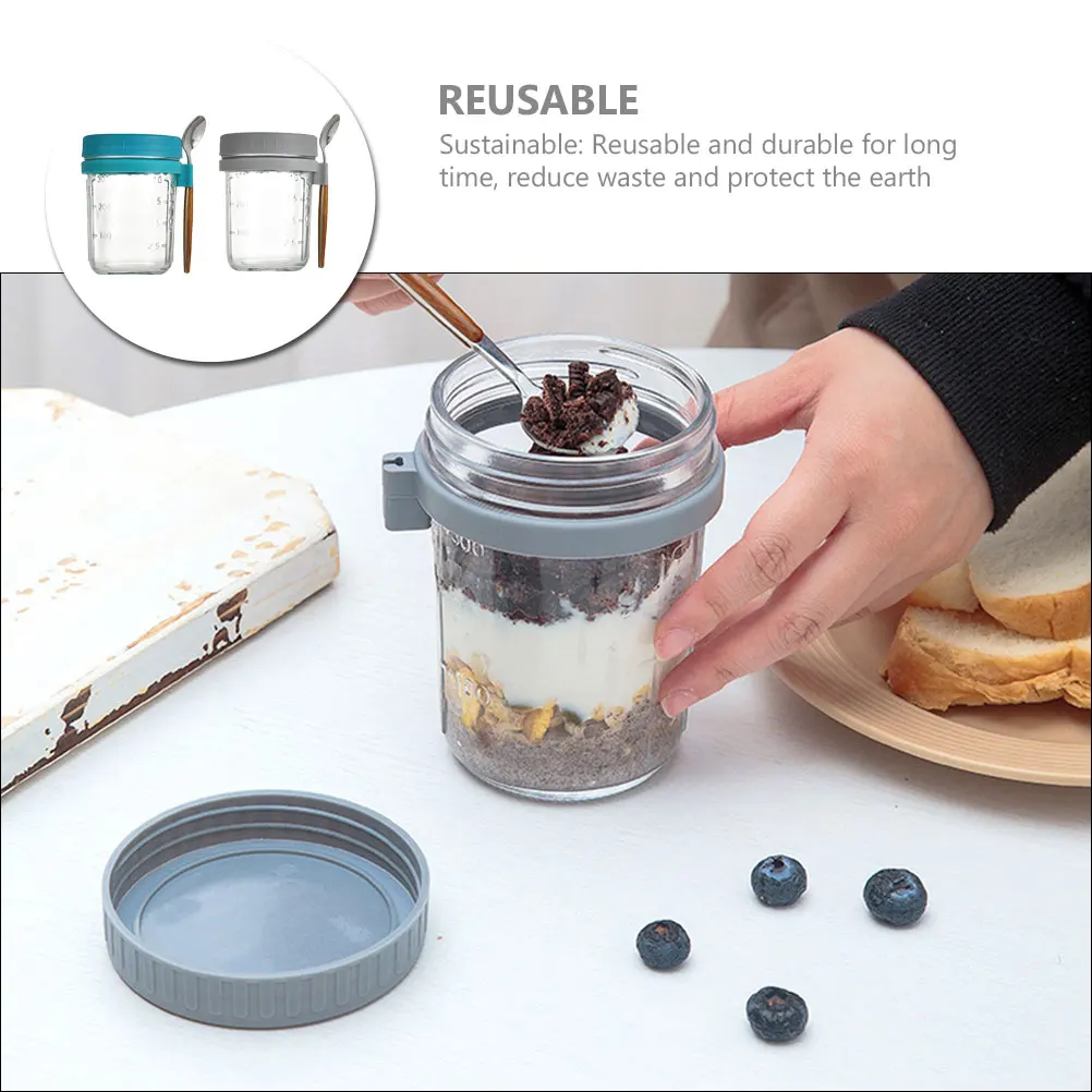 

2 Sets Oatmeal Cup Portable Cereal Yogurt Cups with Cover Containers for Overnight Oats Breakfast Wood