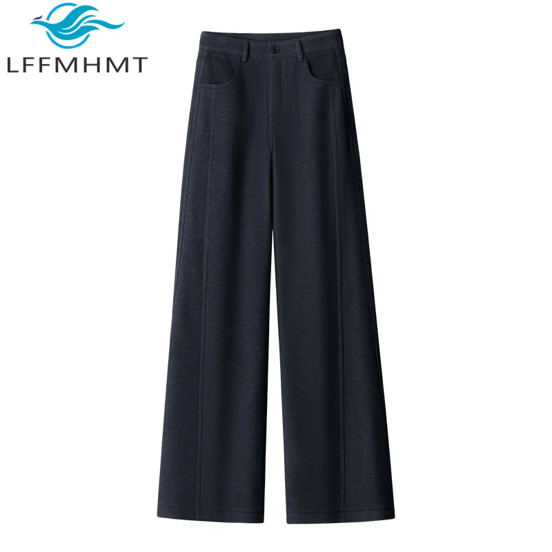 

Хорошее качество, женские широкие брюки из смесовой шерсти, зима-осень, модные утепленные флисовые брюки с высокой талией, тонкие однотонные базовые брюки