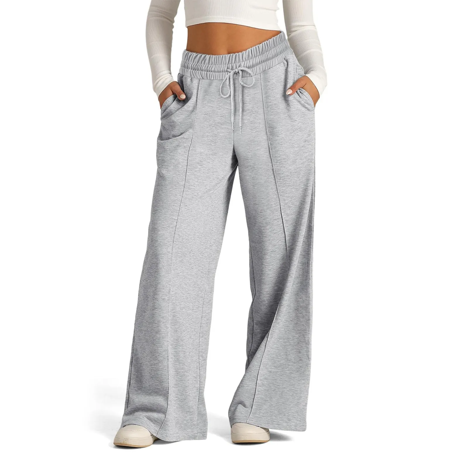 Wide Leg Pants For Women’S Fleece Lined Sweatpants Straight Pants Bottom All-Math Plain Fitness Joggers Pants Travel Basic