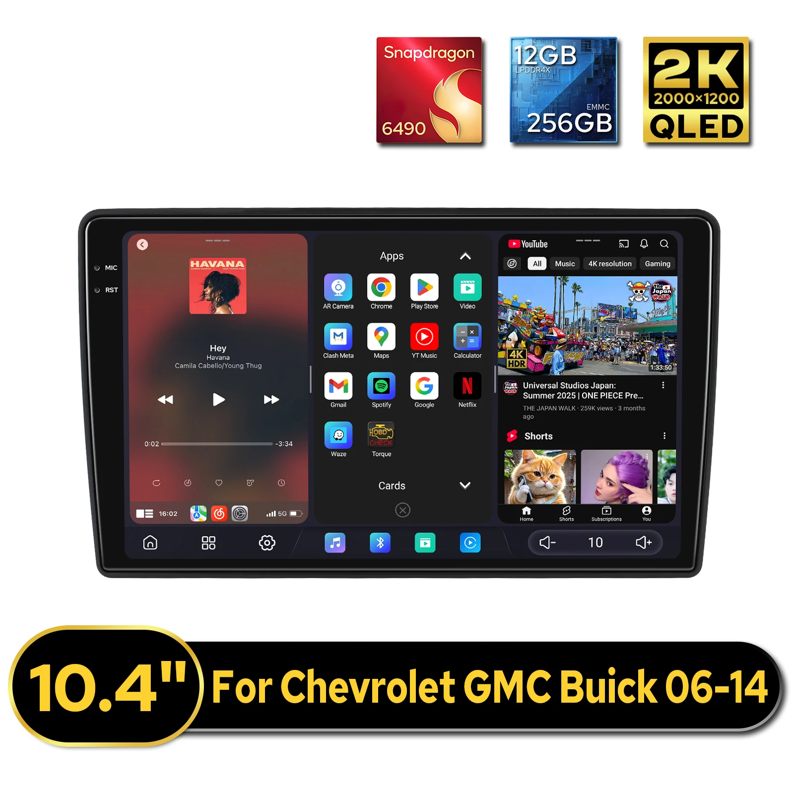 Plug & Play Android Auto Radio estéreo para coche para Chevrolet/GMC/Buick 10,4 "2K QLED 2000*1200 pantalla 12GB 256GB CarPlay inalámbrico