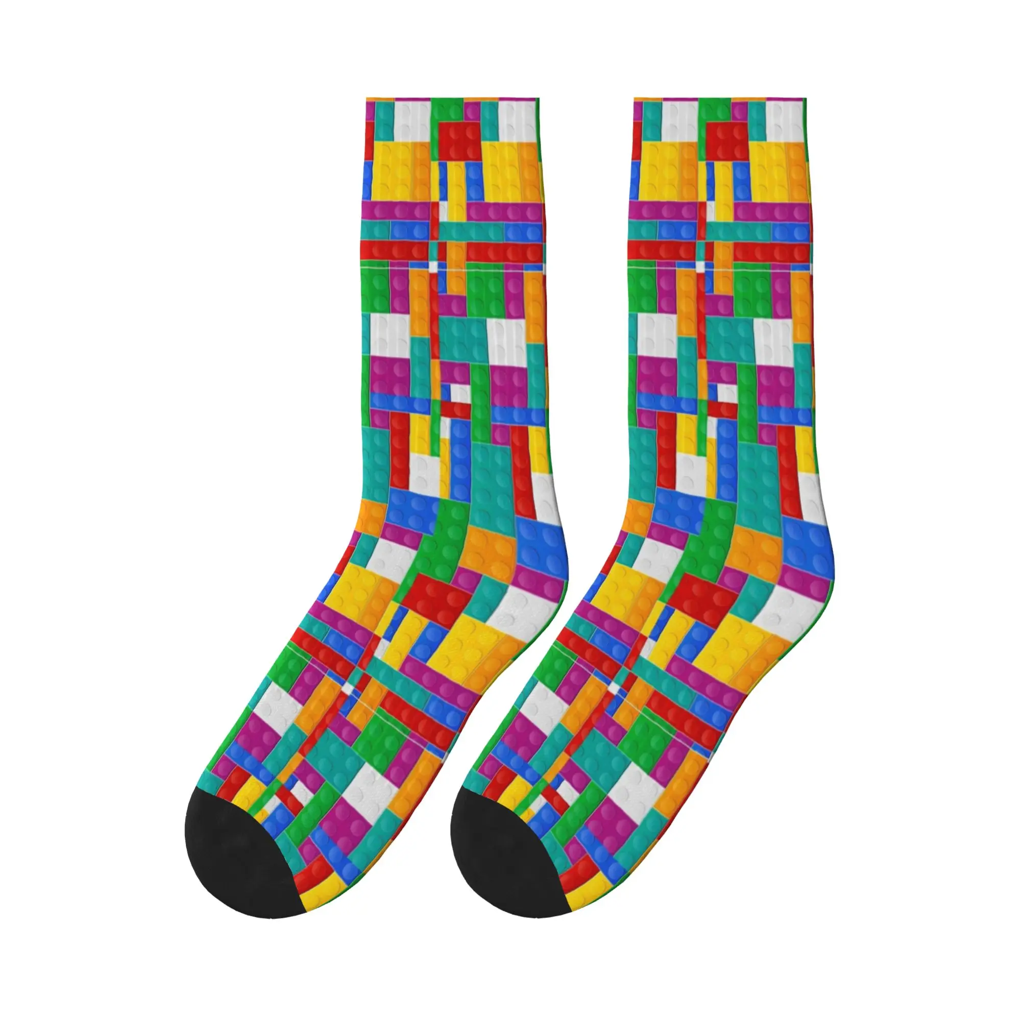 Colorful Building Blocks Toys Print Stockings  Graphic Korean Socks Autumn Non Skid Socks Couple Outdoor Soft Breathable Socks
