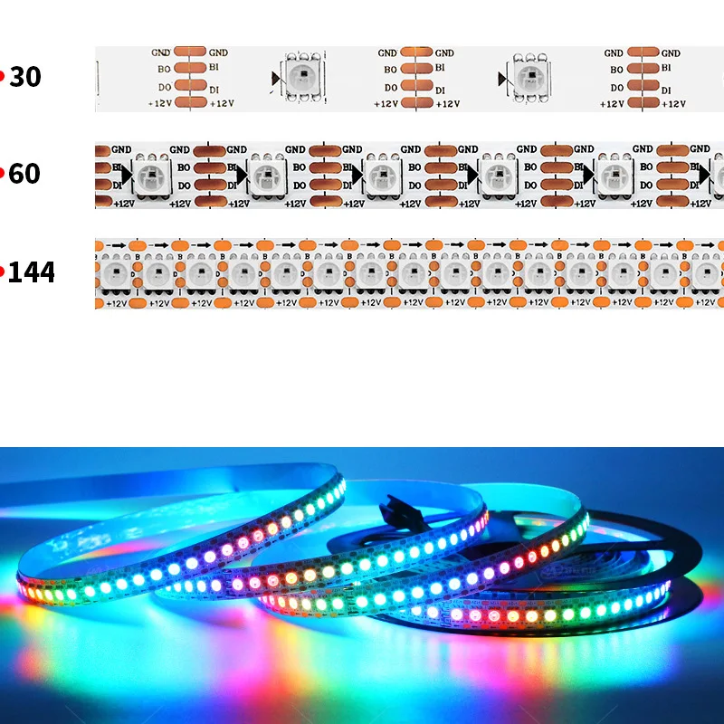 DC5V 12V WS2812B 2811 indywidualnie adresowalne listwy RGB Led WS2813 inteligentne piksele Led Light czarny biały PCB wodoodporny IP30/65/67