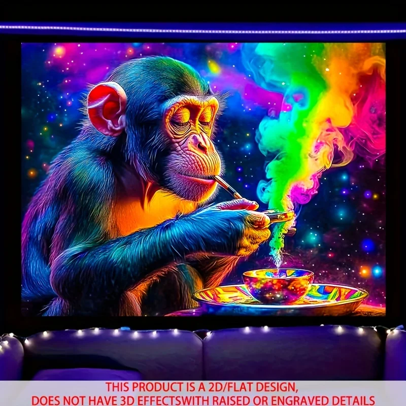 VIKAMA Rainbow Smoke Gorilla Glitzer-Wandteppich, Wohnzimmer-Funktion, Wanddekoration, kreativer visueller Brennpunkt-Raumakzent
