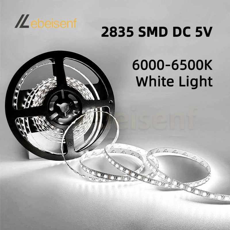 5M 2835 światło taśma LED SMD 60 120 diod/M DC 5V niskonapięciowe elastyczne 4 5 8 mm szerokości FPCB lampa na barek 3000K ciepłe 6000K białe