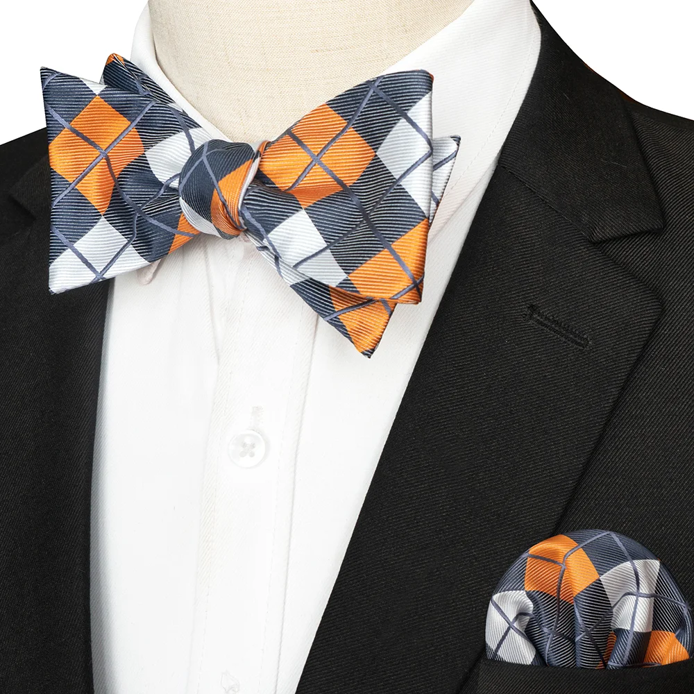 EASTEPIC Gestreifte Fliege für Herren, Einstecktuch-Set, kariertes Accessoire, Paisley-Krawatte, Blumenmuster, gepunktet, reines Schwarz, Abendparty – Detail 21