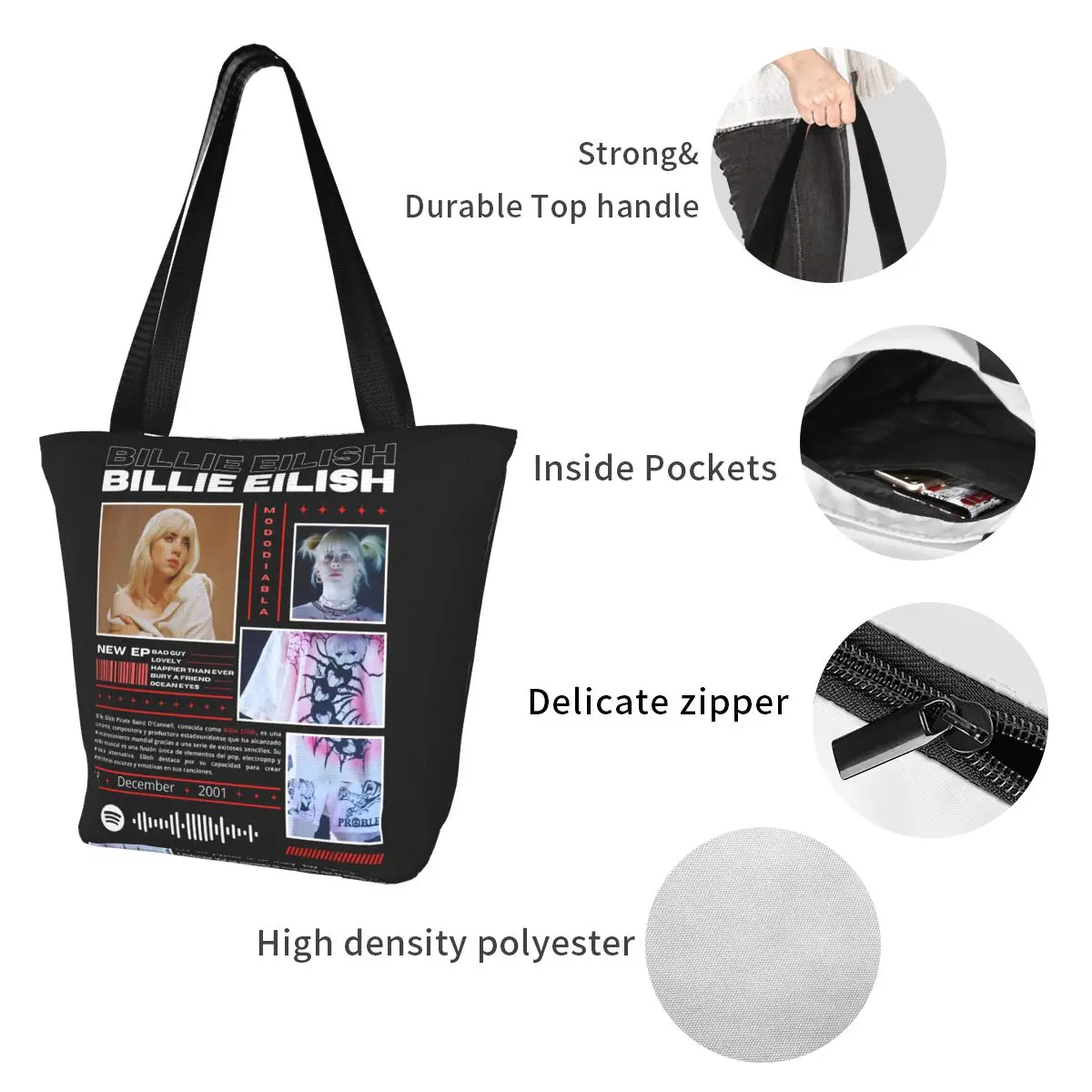 Hit Me Hard And Soft Billies Tote Bags Merch Street For Woman Album Tour 2024 Shoulder Bag With Zipper