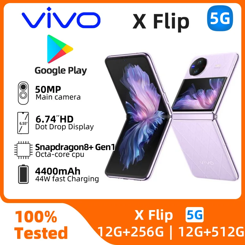 Vivo X Flip 5g SmartPhone CPU Snapdragon 8+Gen1 6.74inch AMOLED 120hz Screen 50MP Camera 4400mAh 44W Charge Original Used Phone