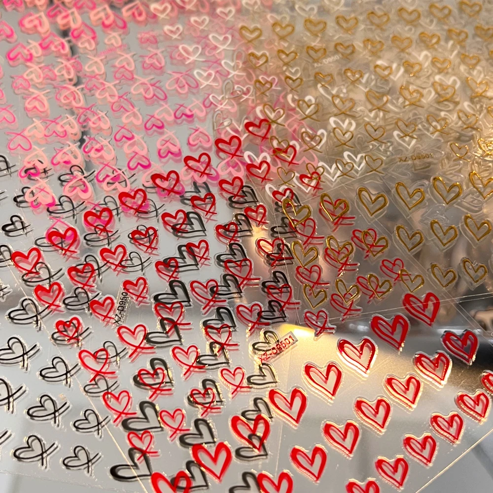 8 unids/set de calcomanías de uñas de corazón Irregular francés 3D rojo rosa oro amor-corazón pegatinas de uñas autoadhesivas para el Día de San Valentín manicura DIY
