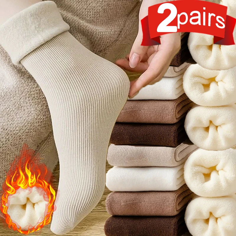 

2/1Pairs Winter Cashmere Thicken Socks Women Cotton Thermal Wool Warm Stockings Home Floor Sleeping Snow Boots Terry Sox