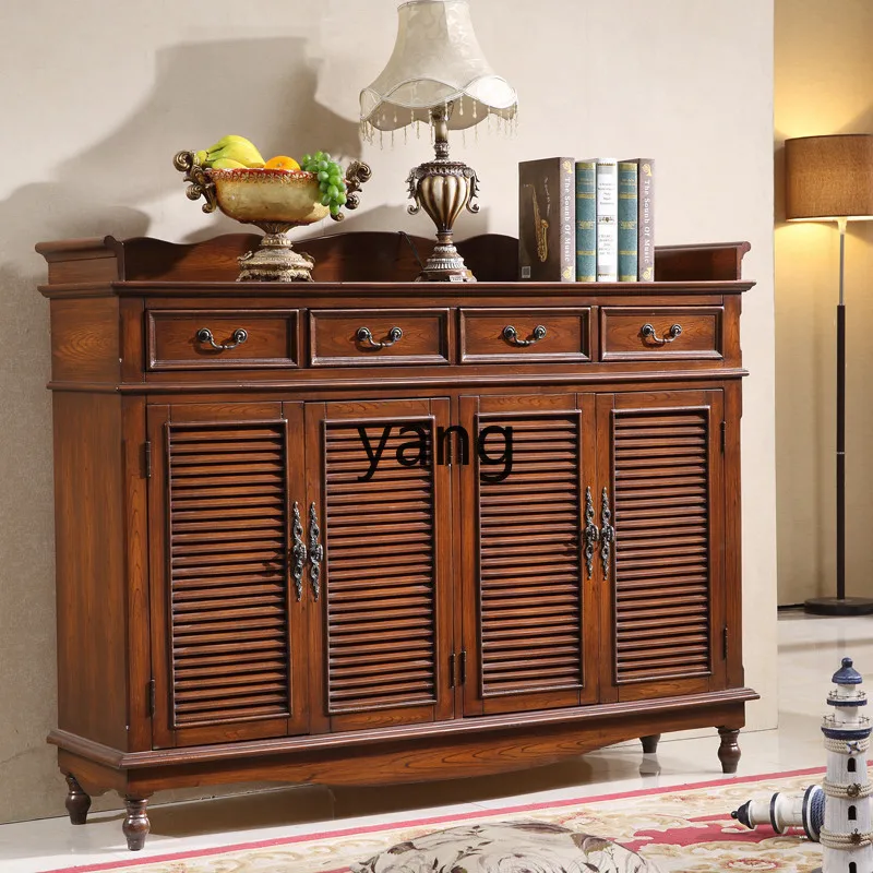 Yjq Shutter Door Shoe Cabinet Solid Wood Home Doorway Large Capacity Living Room Hallway Entrance Locker