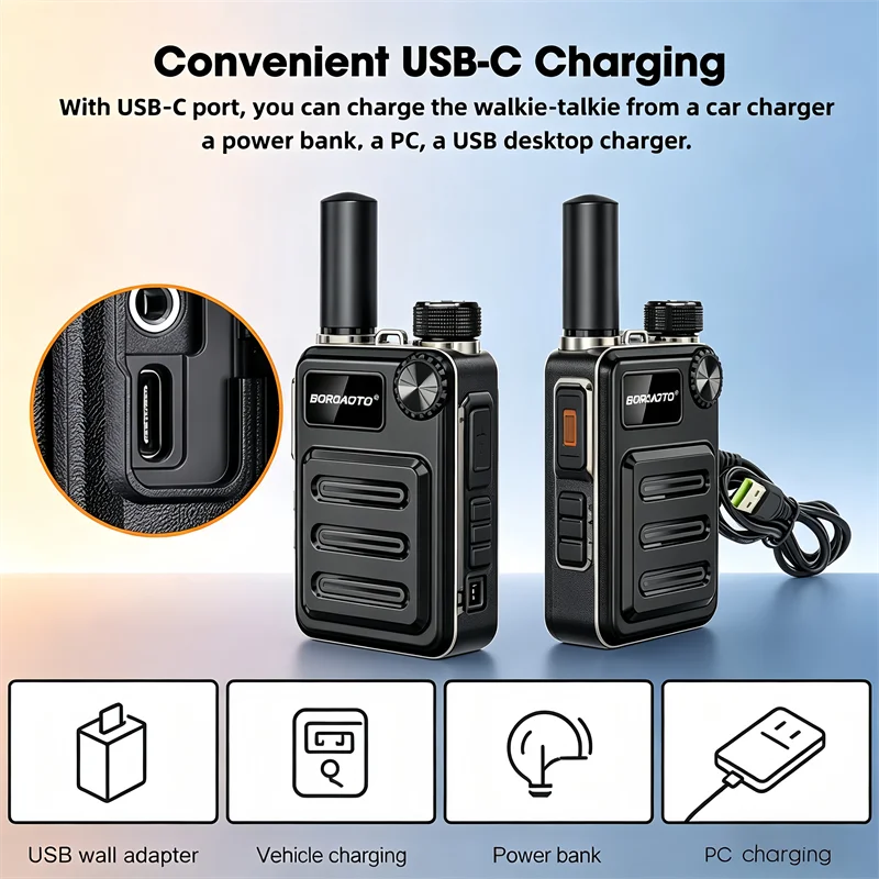 Portable Mini Walkie Talkie Type-C USB Rechargeable UHF 400-470MHz 16CH Long Range Two Way Radio VOX for Camping Hotel Hunting