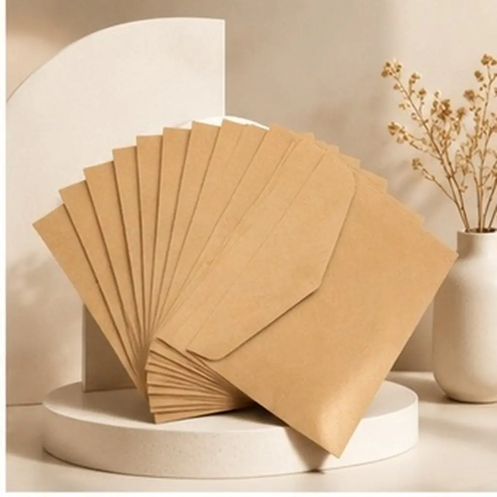 1Set Business Greeting Envelopes Brown Kraft Paper Simple Style Invitation Cards Mailing Stationery for Thank You Notes Holiday