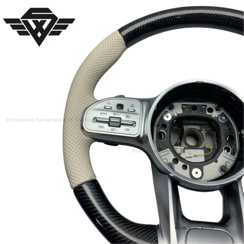 For Mercedes Benz 223 809 AMG GLE CLS GLA C Class Real Carbon Fiber and Beige Leather Steering Wheel Custom Luxury Interior