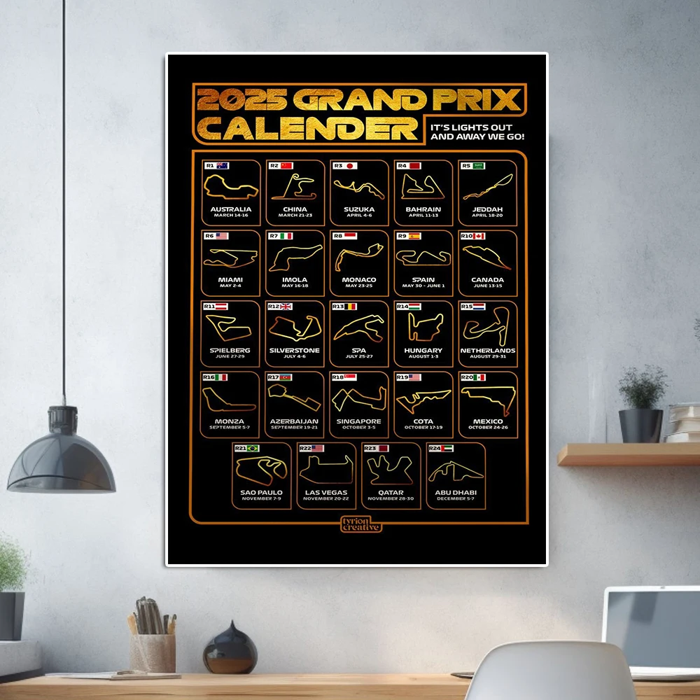 2025 Season Formula Championship Calendar Poster Racing Grand Prix Schedule Canvas Painting Leclerc Hamilton Wall Art Room Decor