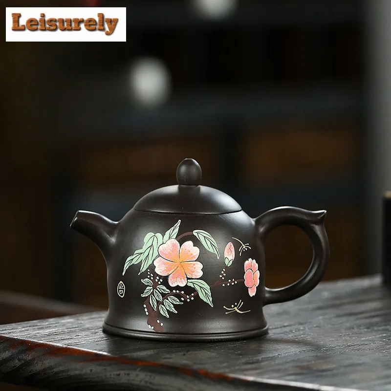 190ml Aesthetic Yixing Purple Clay Teapots Famous Artists Handmade Golden Bell Pot Raw Ore Black Mud Kettle Zisha Tea Set Gift