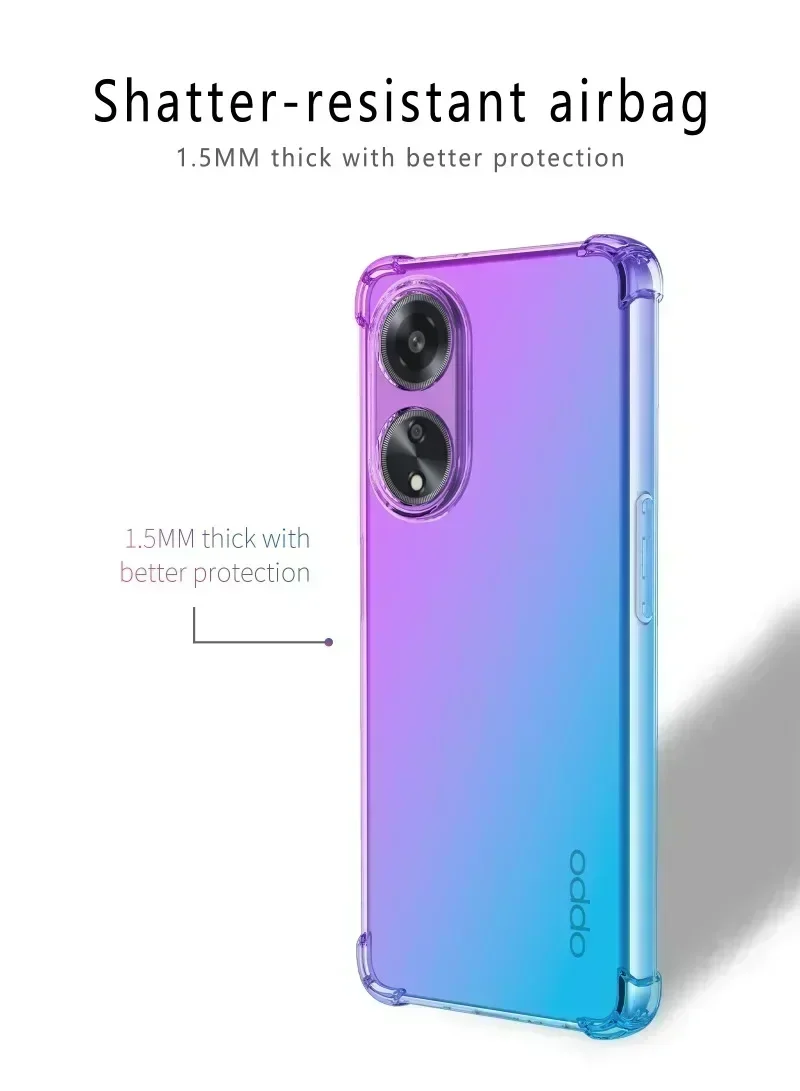 Casing transparan TPU gradien warna-warni fleksibel, sarung pelindung kantung udara Funda Capa untuk OPPO A79 5G A38 A18 A98 A78 A17K A57S A77