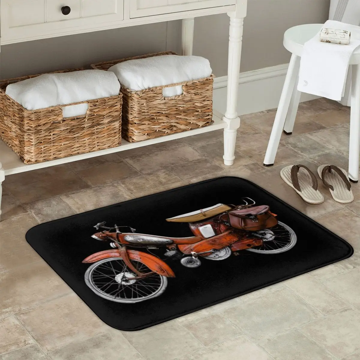 Vintage French Motobecane Moped Non-slip Doormat Floor Mat Antiwear Carpet Rug for Kitchen Entrance Home Bedroom Footpad Mats