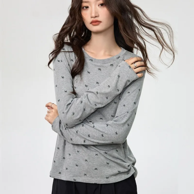 lyocell cotton wool, fried soft waxy skin-friendly loose lazy printed T-shirt women's long-sleeved early autumn top