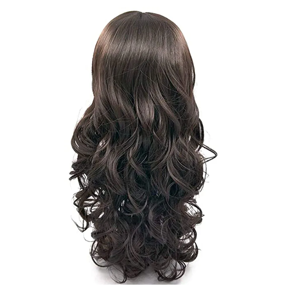 WHIMSICAL W Dark Brown Hair Wigs Synthetic Wig Women\'s Long Wavy Curly  Heat Resistant Cosplay Party Daily Wig for Women