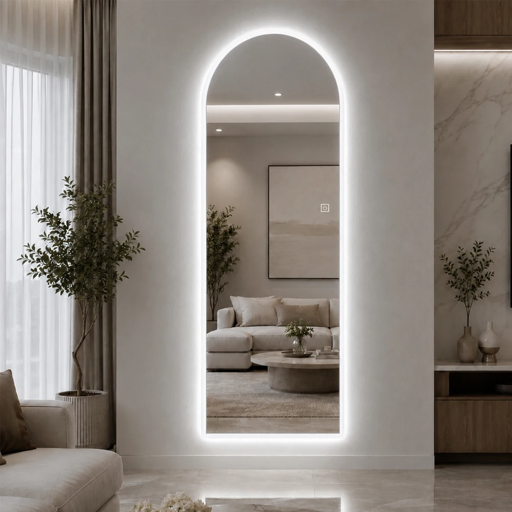 Orraves 65' X 21' Arched LED Full Length Mirror, Wall Mounted Lighted Full Body Mirror with Frosted Edge Lighting, 3 Color Temperatures & Stepless Dimming, HD Mirror for Bedroom & Closet