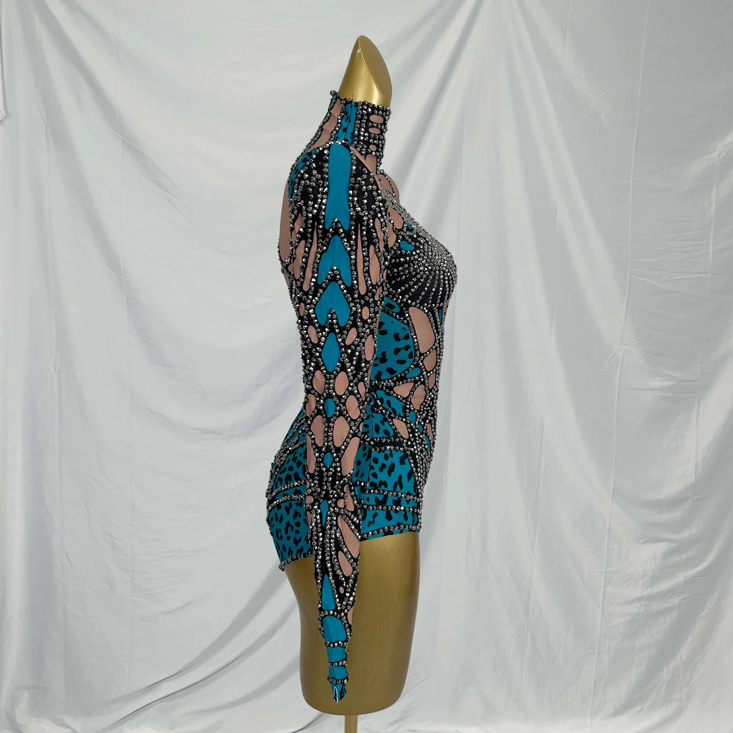 Chongdong Sparkly Blue Crystals Leotard Sexy Club Birthday Celebrate Female Dj Rhinestones Bodysuit Dance Costume Stage Wear