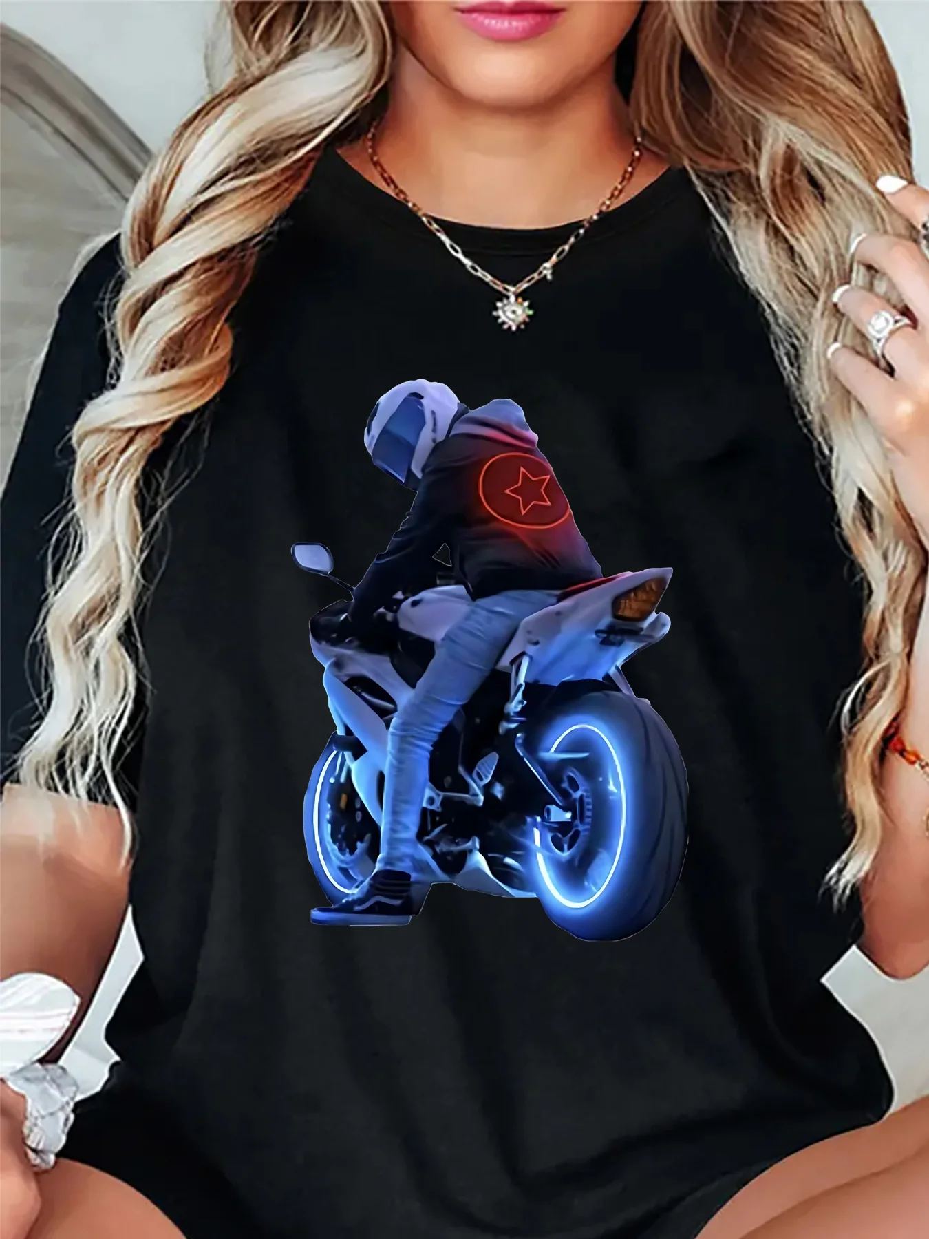 Cool Motorcycle T-Shirt Summer Women's Tracksuit O-Neck Short Sleeve Pullover Breathable Sportswear Harajuku Fashion Streetwear