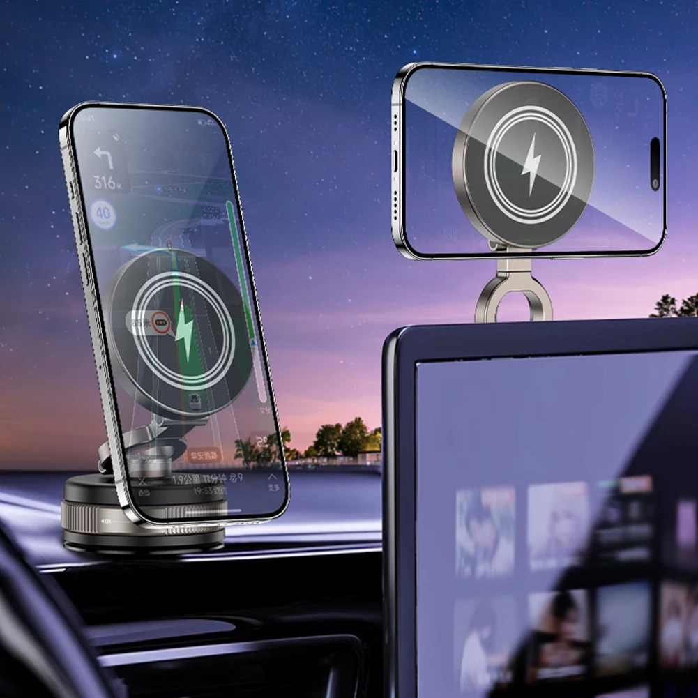 

Cell Phone Magnetic Wireless Charger Stand Wireless Charging 360° Rotation Phone Mount For Dashboard