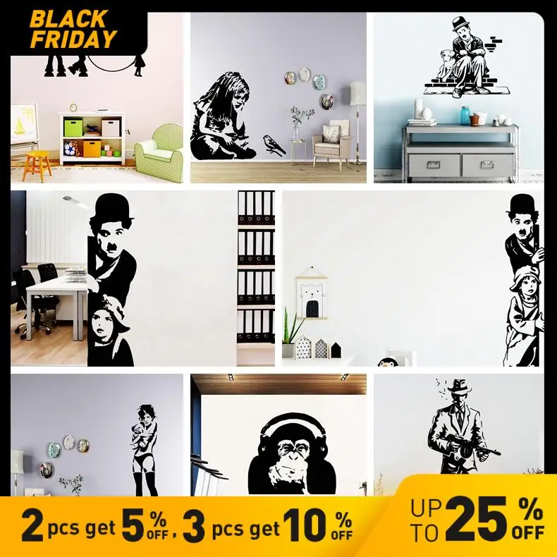 Creative Banksy Wall Art Decal Wall Stickers Vinyl Material For Home Decor Living Room Bedroom Mural Poster