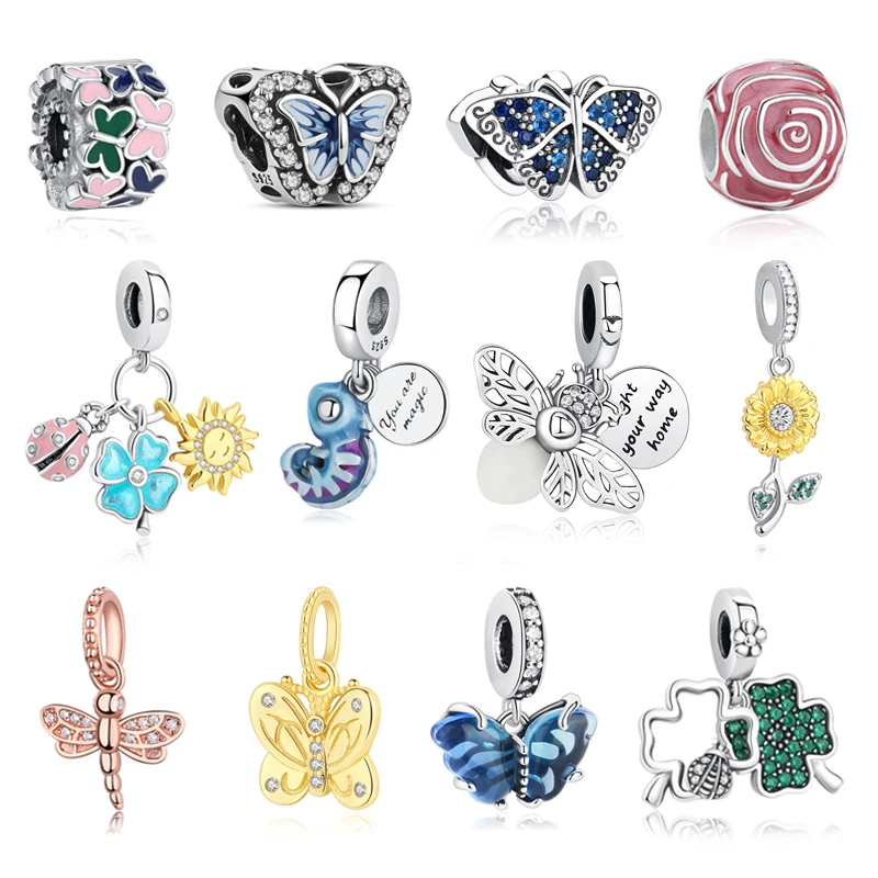 Original 925 Sterling Silver Charms Firefly Butterfly Flower Beads Fit Brand Bracelets Necklaces For Women DIY Jewelry Gift