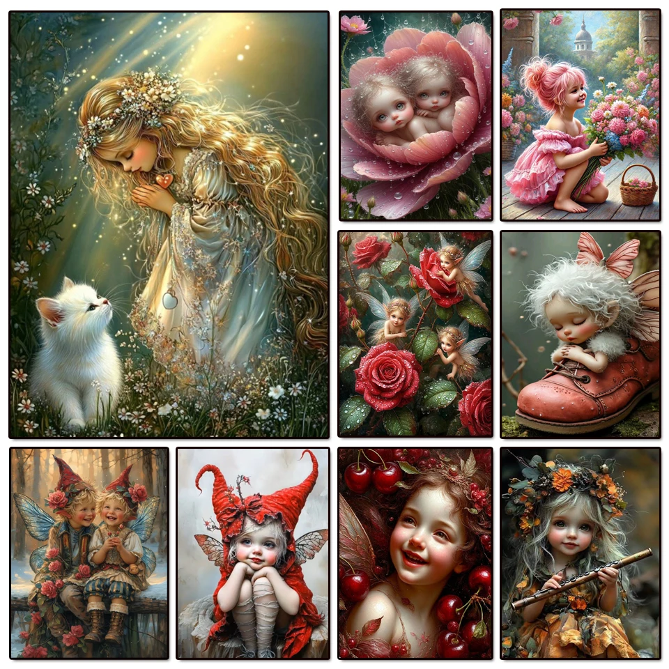 

5D DIY алмазная живопись, новинка 2025 года, милая девушка-эльф, цветок, Алмазная мозаика, набор для вышивки крестом, украшение дома