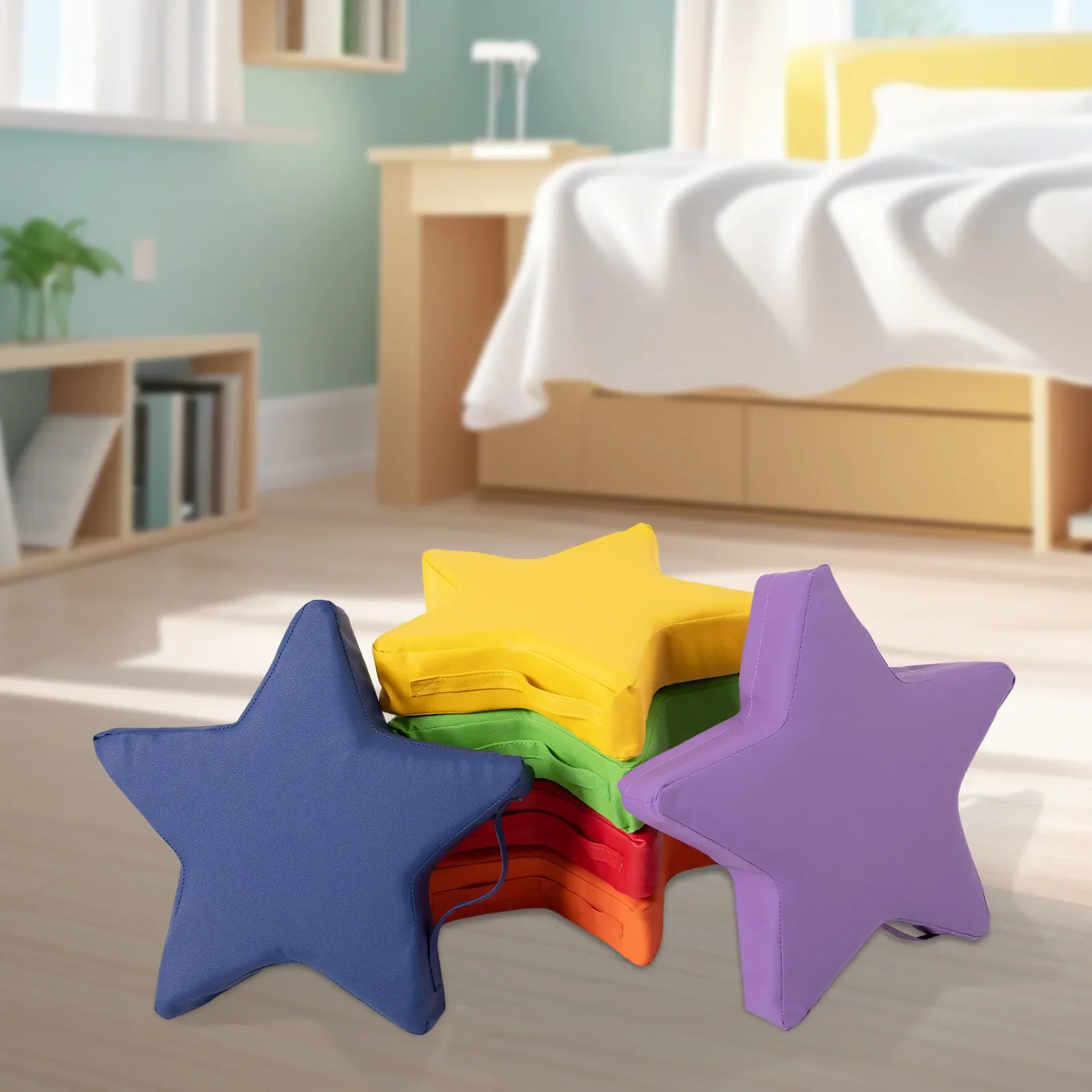 

6-Pack 15"x3" Floor Cushions for Kids - Soft Colorful Seating Pads (Red, Orange, Purple, Green, Yellow, Blue)