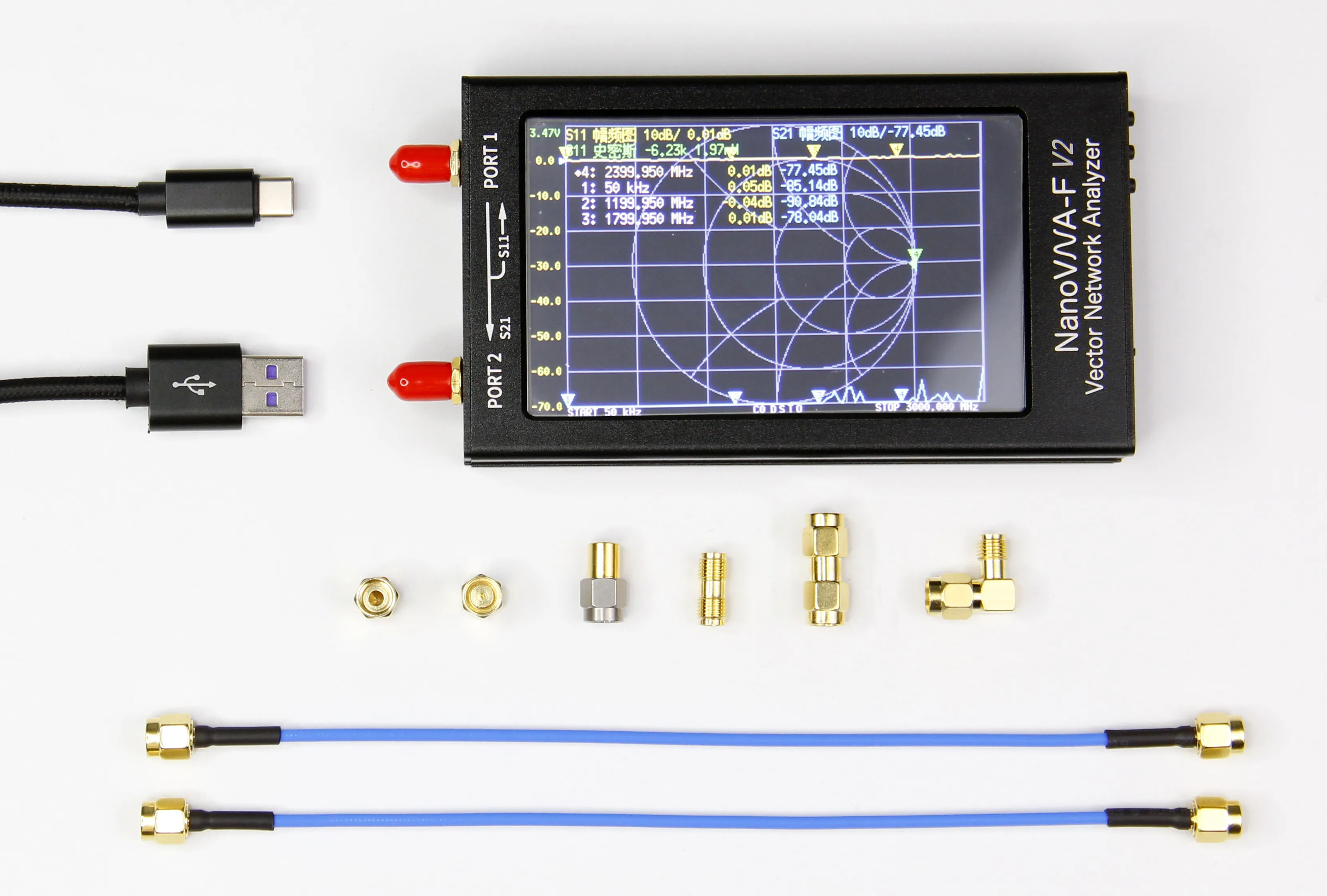 

NanoVNA-V2 F 50k-3G Vector Network Analyzer 4.3in HF VHF UHF Antenna Analyzer