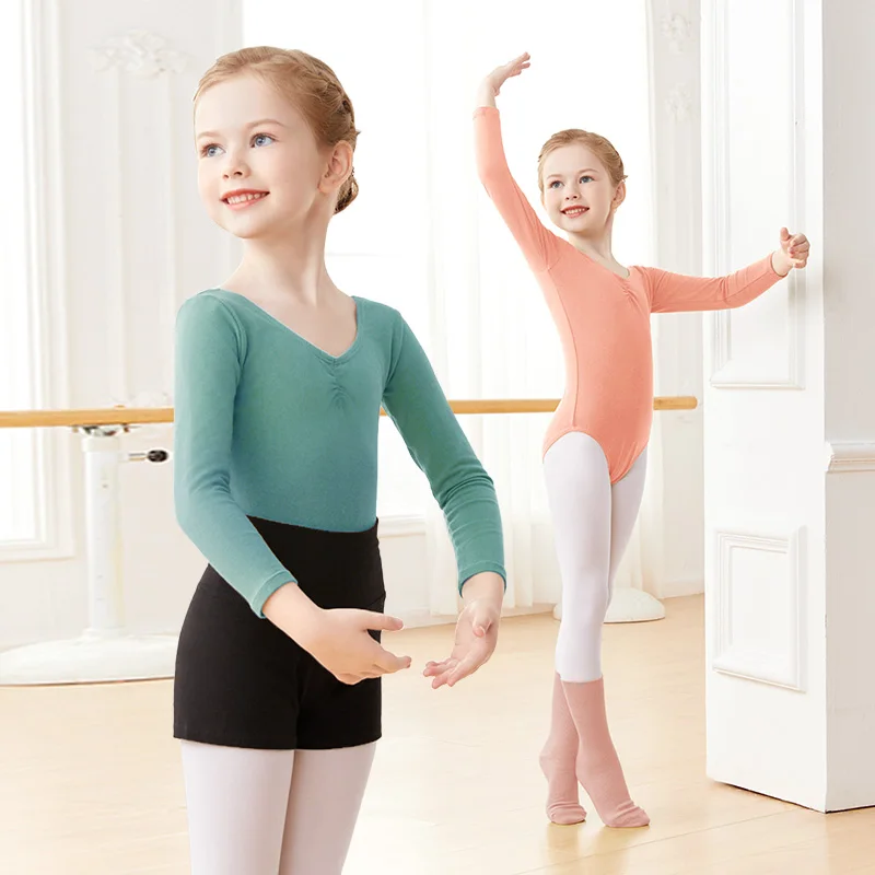 Girls Kids Ballet Leotards Standard Dance Bodysuit Teen Kids Long Sleeve Gymnastics Leotards Soft Cotton Lining Dance Costumes
