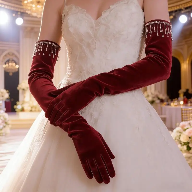 

Y3NE Теплые бархатные длинные перчатки для холодной погоды, подходят для активного отдыха и вечерних мероприятий, украшены