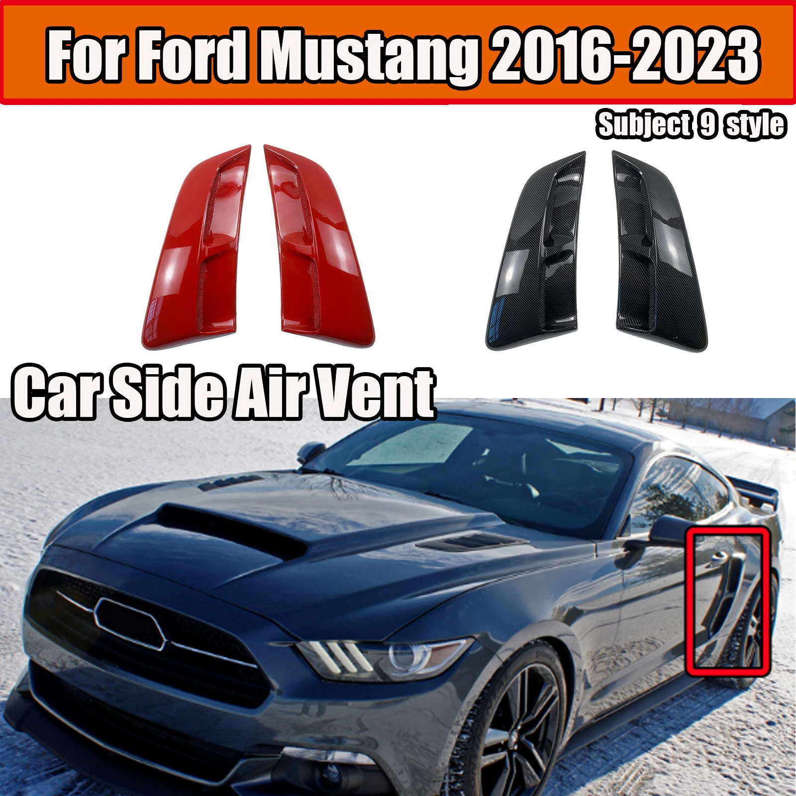 

For 2016-2023 Ford Mustang Car Side Air Vents Subject 9 style Rear Fender Outlet Scoop Trim Rear Window Shutter Cover Red Blue