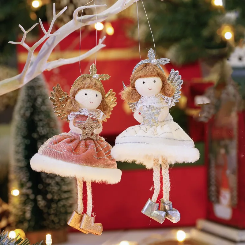 Christmas Plush Angel Girl Dolls Ornaments Xmas Tree Pendant Hanging Decoration For Home New Year Decor Supplies 2024 Kids Gifts