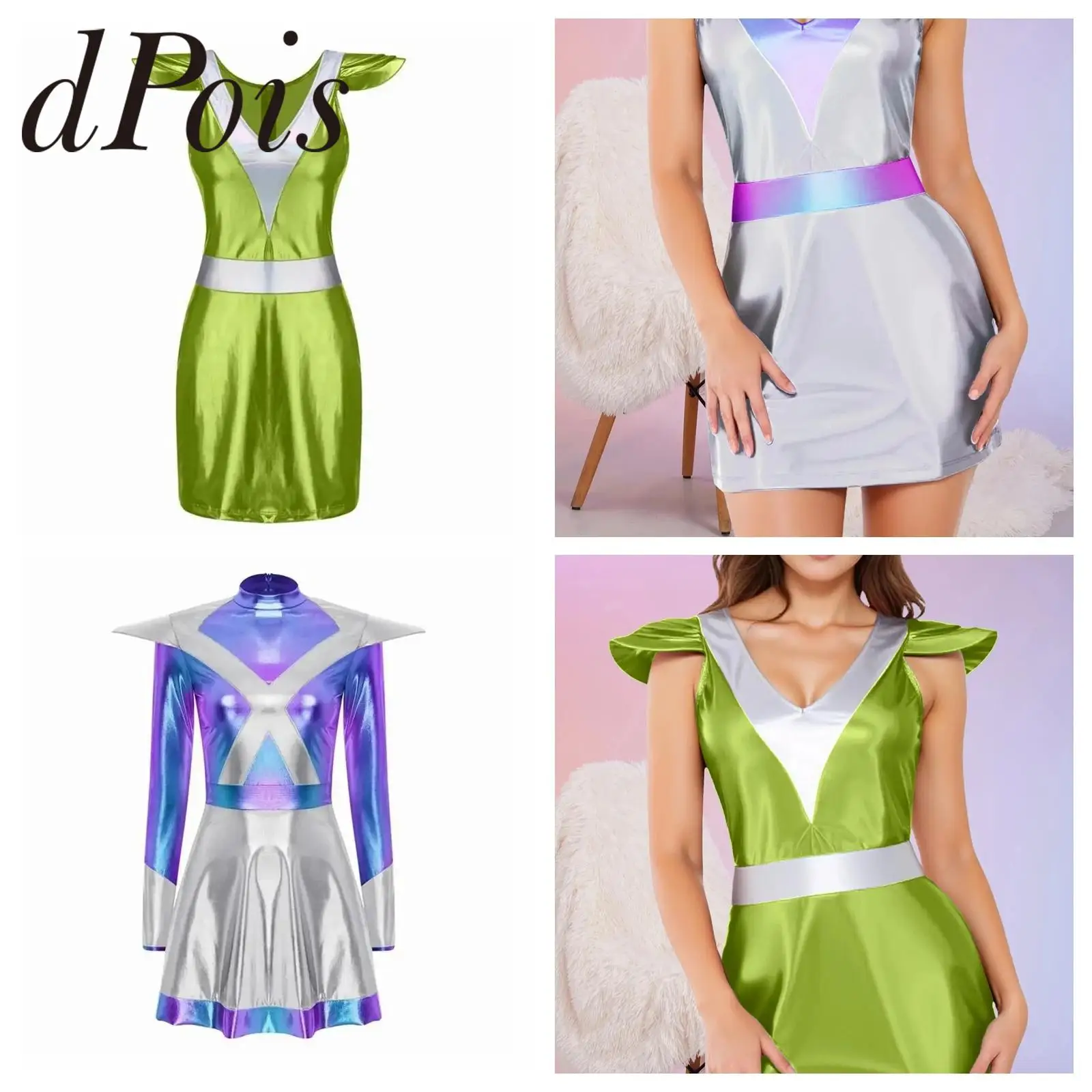 

Женские костюмы на Хэллоуин для косплея инопланетянина, космонавт, космическая женщина-космос, платье воина, металлические наряды, вечерние нарядное платье трапециевидной формы