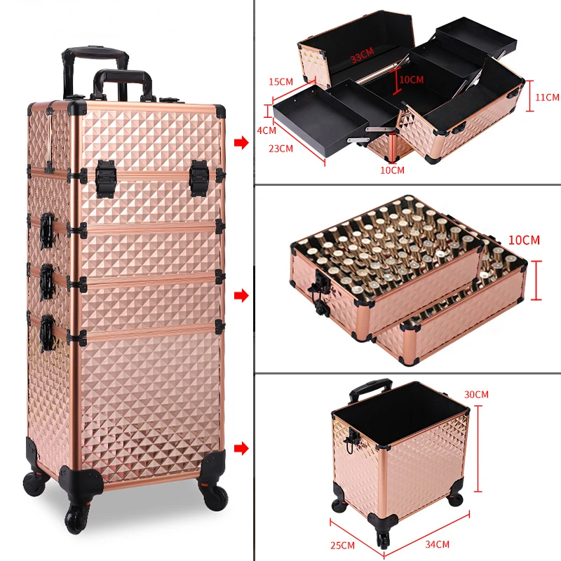 Multi-Functionele Nieuwe Trolley Cosmetische Tas, Rolling Bagage Make Toolbox Case Cosmetische Zakken Op Wiel, nail Tattoo Trolley Box Zak