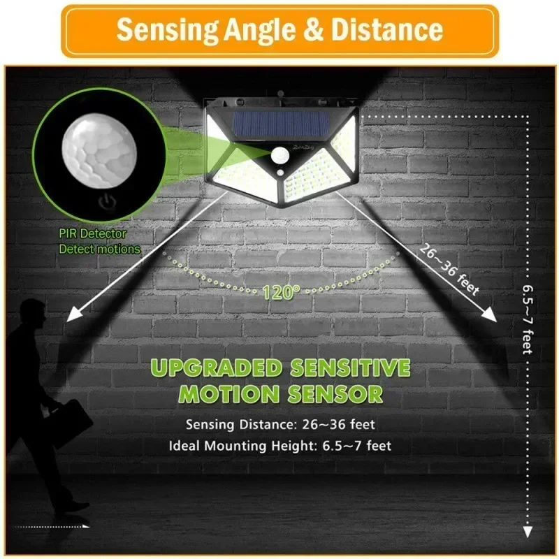 

100 LED Solar Lamps 1/2/4Pcs Outdoor Solar Wall Lights PIR Motion Sensor Solar Powered Sunlight Street Light for Garden Lights