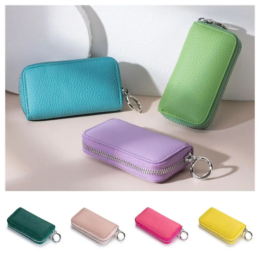 

Simple Multifunctional Keychain Pouch Zipper Closure Soft Leather Car Key Organizer Waist Hanging Durable Portable Key Bag Men