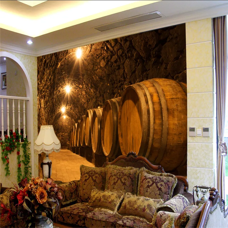 Custom 3D Photo Wallpaper Oak Barrels In The Tunnel of Old Winery Cellar Mural Beer Wine Bar KTV Industrial Decor Wall Paper 3D