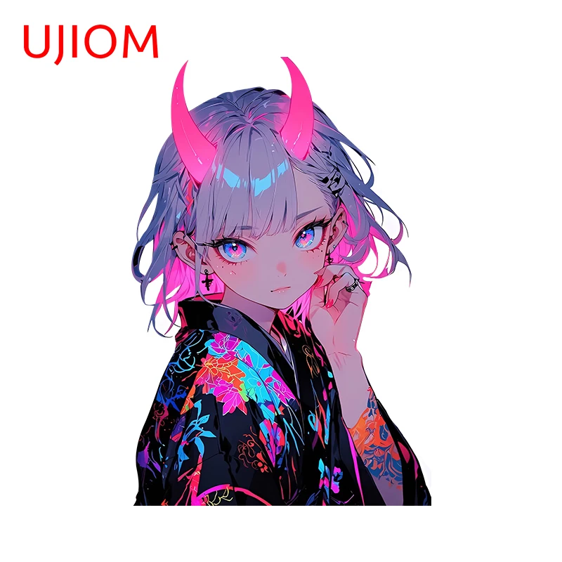 UJIOM Fashion Colorful Edgy Demon Girl Wall Sticker Creative Interesting Picture Decal Wallpapers Suitable For Smooth Surfaces