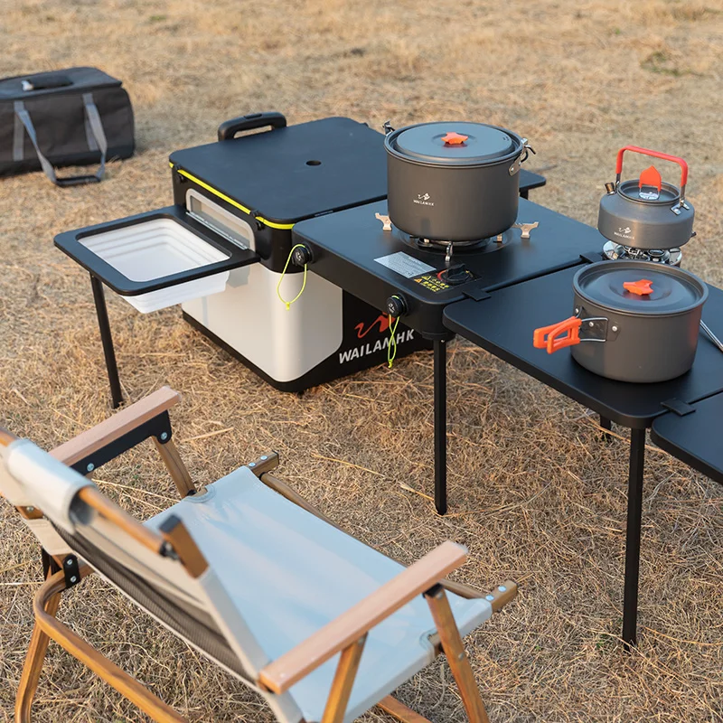 Portable Outdoor All-in-One Kitchen Foldable Complete Picnic Mobile Kitchen Storage Box Camping Chuck Box Table