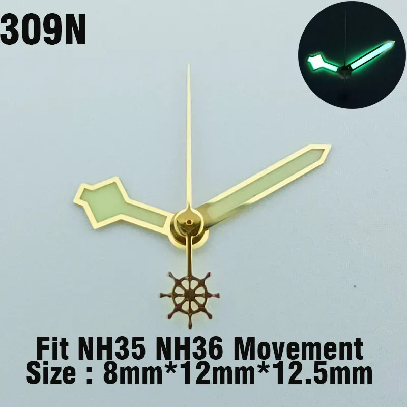 8mm*12.5mm*12.5mm green glow in the dark watch hands for NH series 35 36 automatic movement watch parts