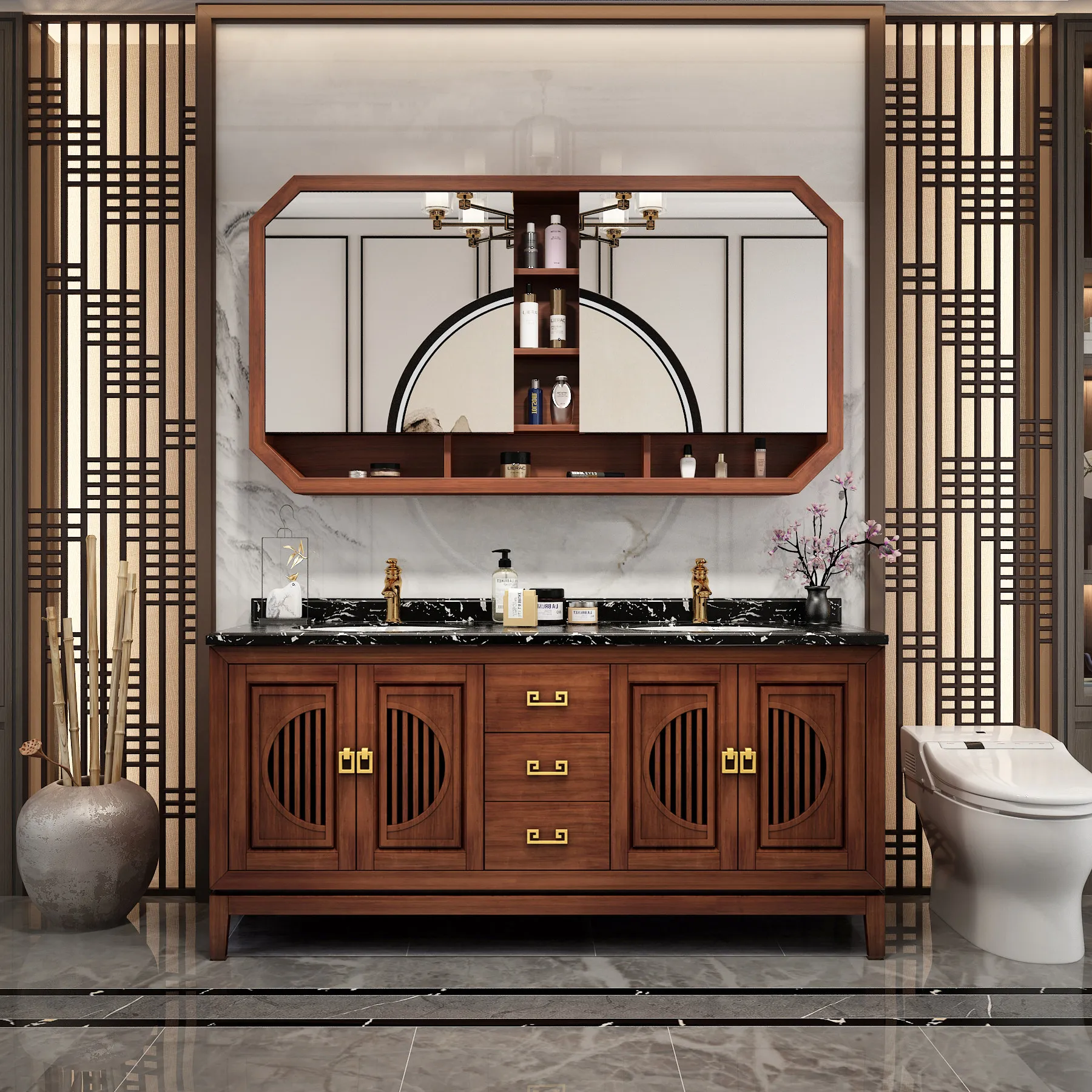 

Bathroom cabinet combination, red oak slate bathroom cabinet, solid wood washstand
