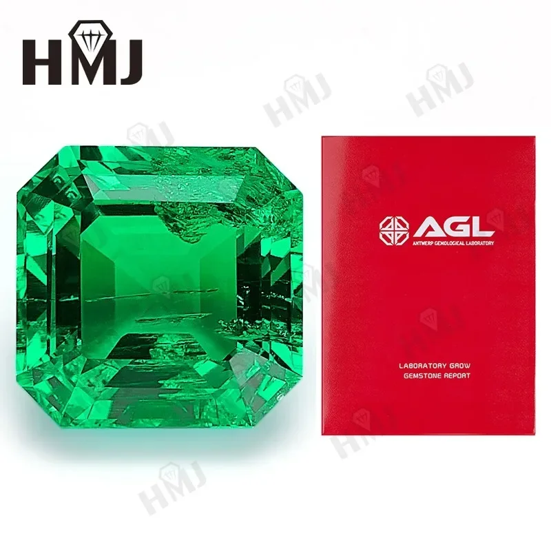 Hydrothermal Lab Grown Colombia Emeralds Square Asscher Hand Cutting with Cracks Inclusions Inside Selectable AGL Certificate - Image 6