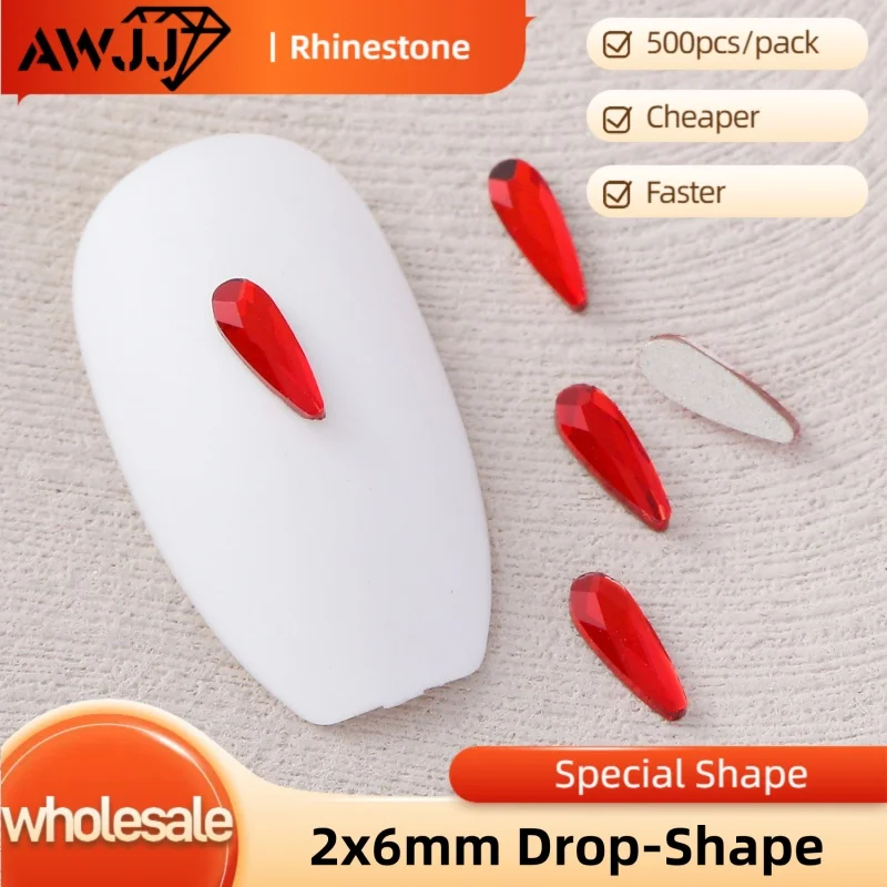 AWJJ 500pcs 2x6mm Drop-Shaped Self-Adhesive Nail Art Rhinestone Ultra Fine Mini Nail Diamonds for Stunning Manicure wholesale