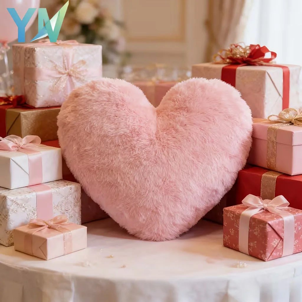 Valentine‘s Day Gift Heart Pillow Cute Fuzzy Throw Pillow for Home Decor Photo Shoot Prop Romantic Decorations Cushion