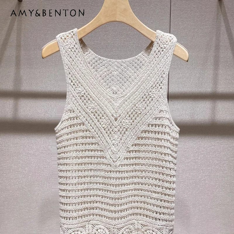 

Винтажный дизайн, красивый ажурный вязаный женский топ, новинка лета 2026, праздничный стиль, универсальный вязаный крючком жилет без рукавов для женщин