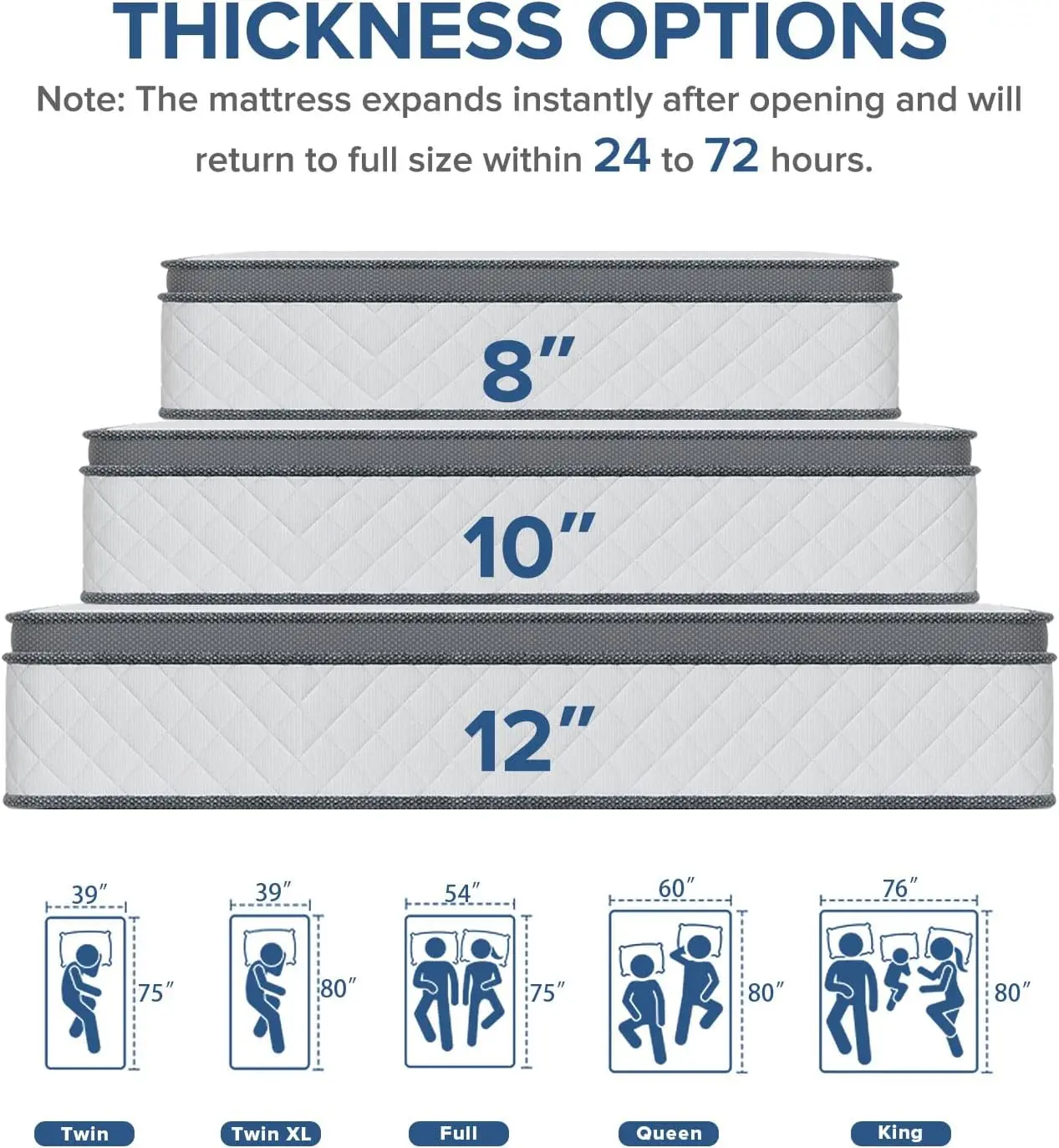 Colchão duplo, colchão híbrido de firmeza média de 10 polegadas com espuma viscoelástica de gel de carvão de bambu e molas com bolso, colchão de tamanho duplo